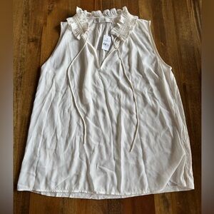 LOFT Women's Ivory Ruffle Neck Blouse